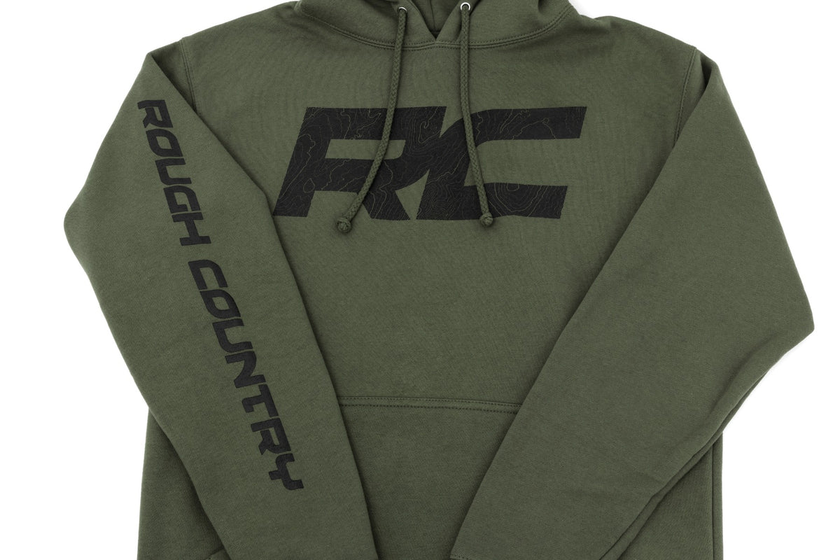 Rough Country Hoodie | RC Topographical Sleeve | Army Green | 3XL