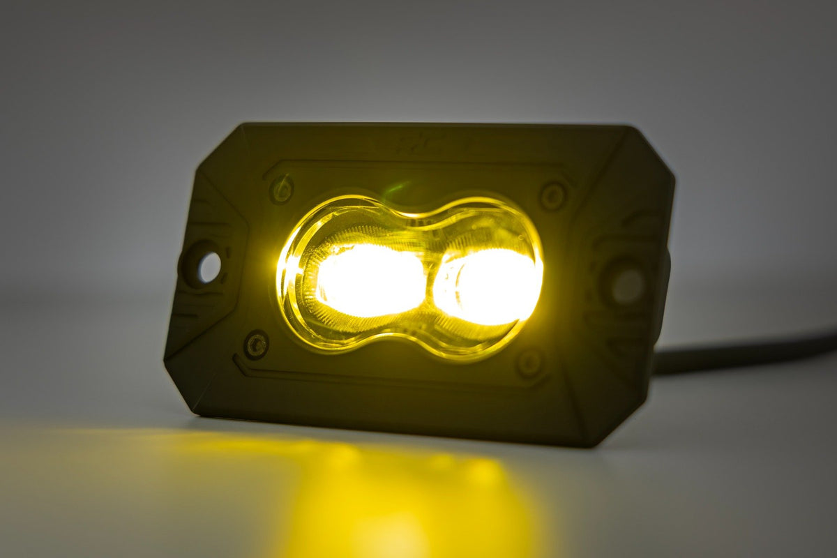 3x1.75 Inch Black Series | Yellow | LED Slim Aux | SAE Fog | Flush Mount | Pair