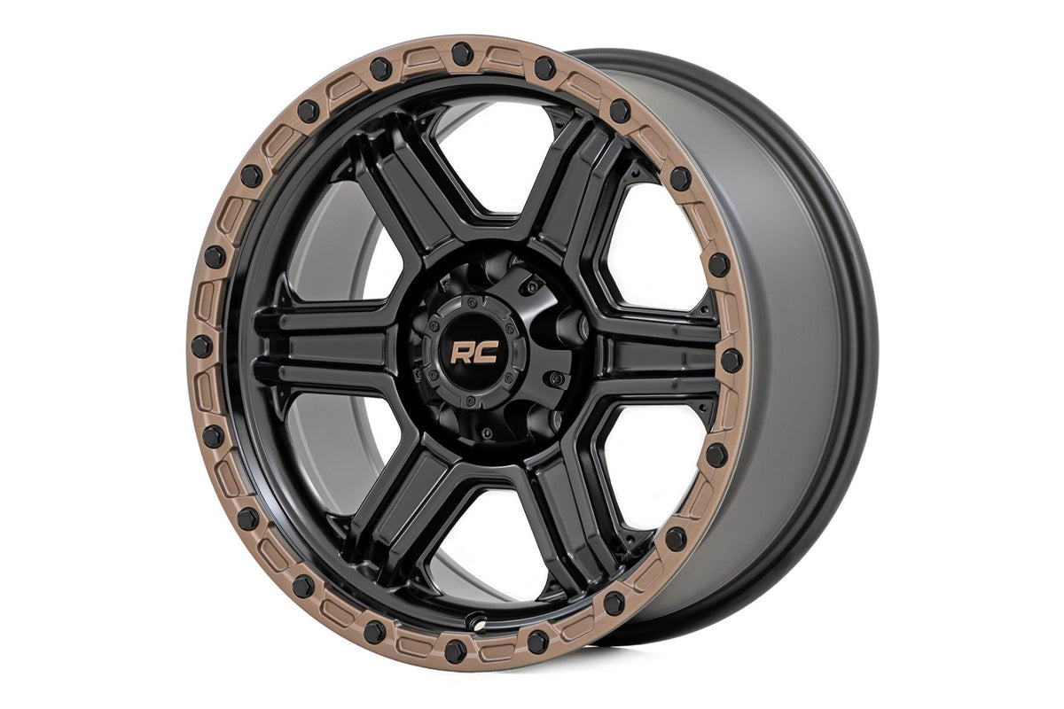 Rough Country 79 Series Wheel | One-Piece | Semi Gloss Black w/Bronze Ring | 15x8 | 5x4.5 | -19mm