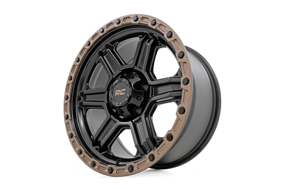 Rough Country 79 Series Wheel | One-Piece | Semi Gloss Black w/Bronze Ring | 18x9 | 5x5 | -12mm