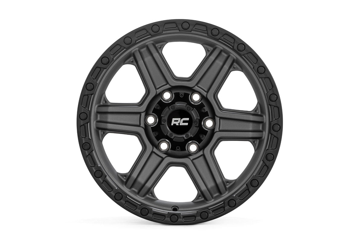 Rough Country 79 Series Wheel | One-Piece | Gunmetal Gray w/Black Ring | 17x8.5 | 6x5.5 | 0mm