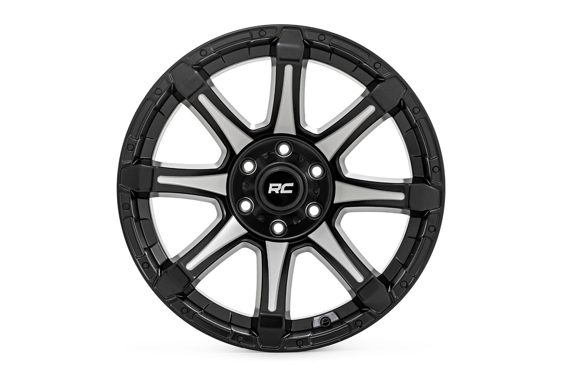 Rough Country 81 Series Wheel | One-Piece | Semi Gloss Black w/machined spokes | 20x9 | 5x150 | +18m