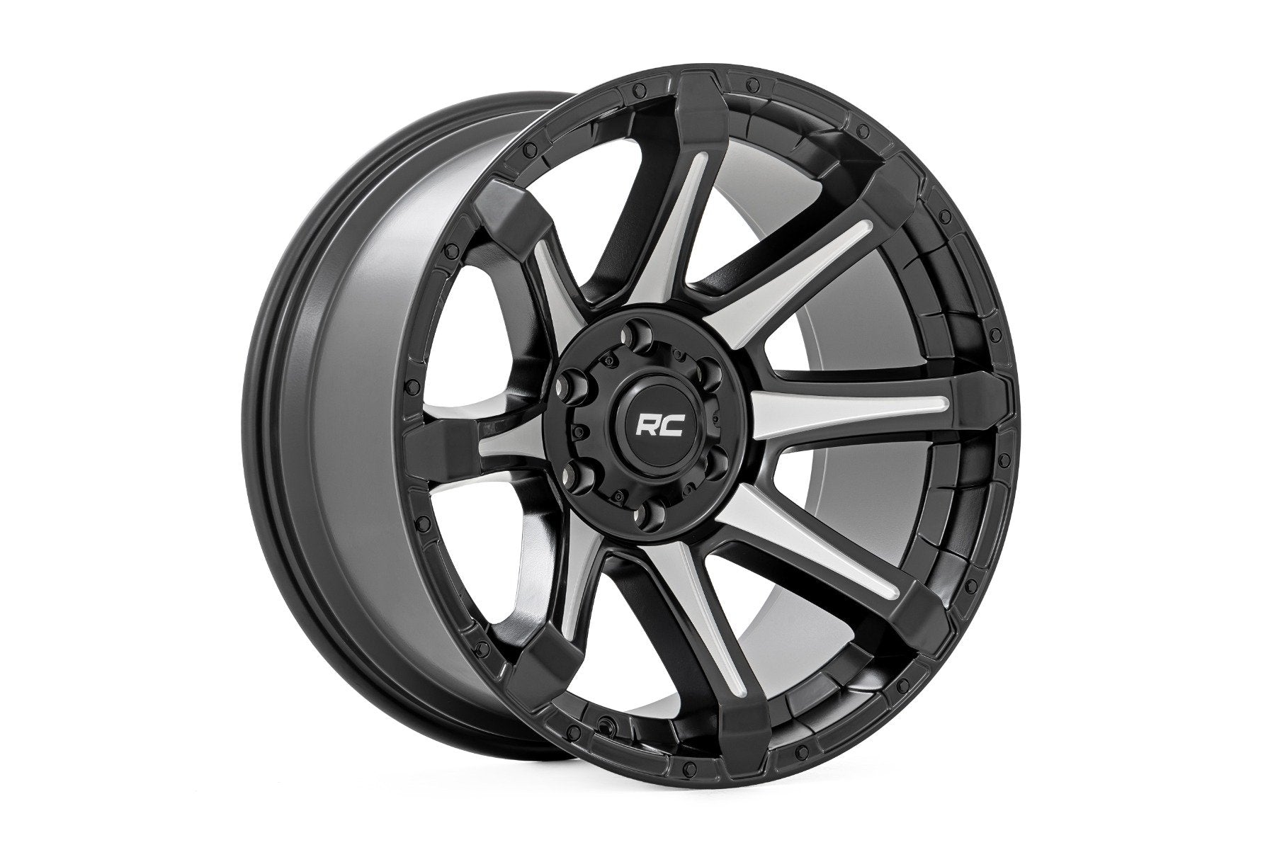 Rough Country 81 Series Wheel | One-Piece | Semi Gloss Black w/machined spokes | 20x10 | 6x5.5 | -19