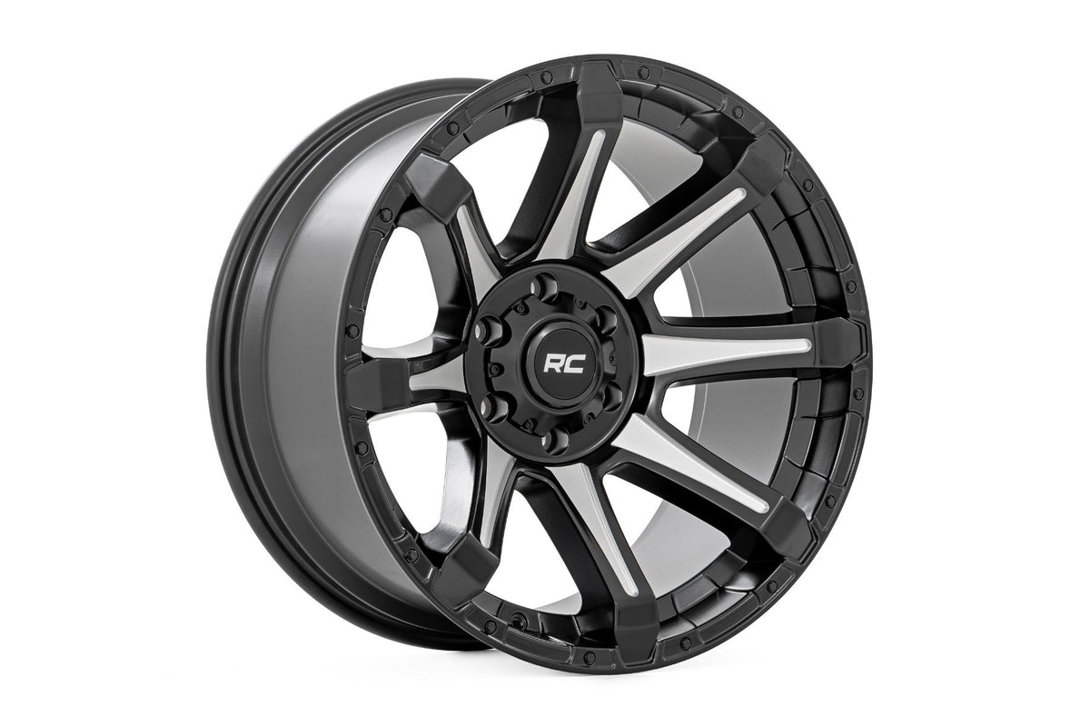 Rough Country 81 Series Wheel | One-Piece | Semi Gloss Black w/machined spokes | 20x9 | 5x150 | +18m