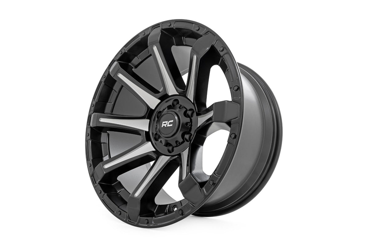 Rough Country 81 Series Wheel | One-Piece | Semi Gloss Black w/machined spokes | 20x9 | 5x5.5 | 0mm