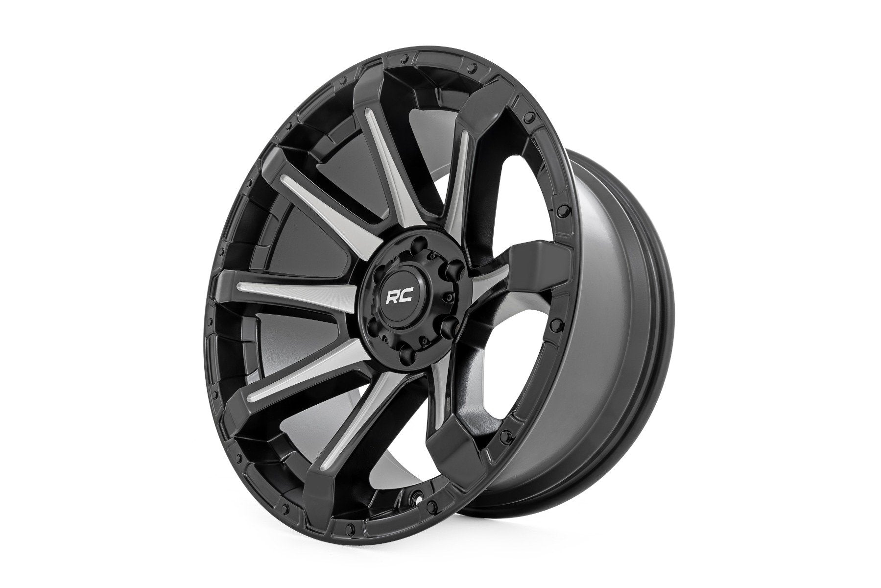 Rough Country 81 Series Wheel | One-Piece | Semi Gloss Black w/machined spokes | 20x9 | 5x5.5 | 0mm