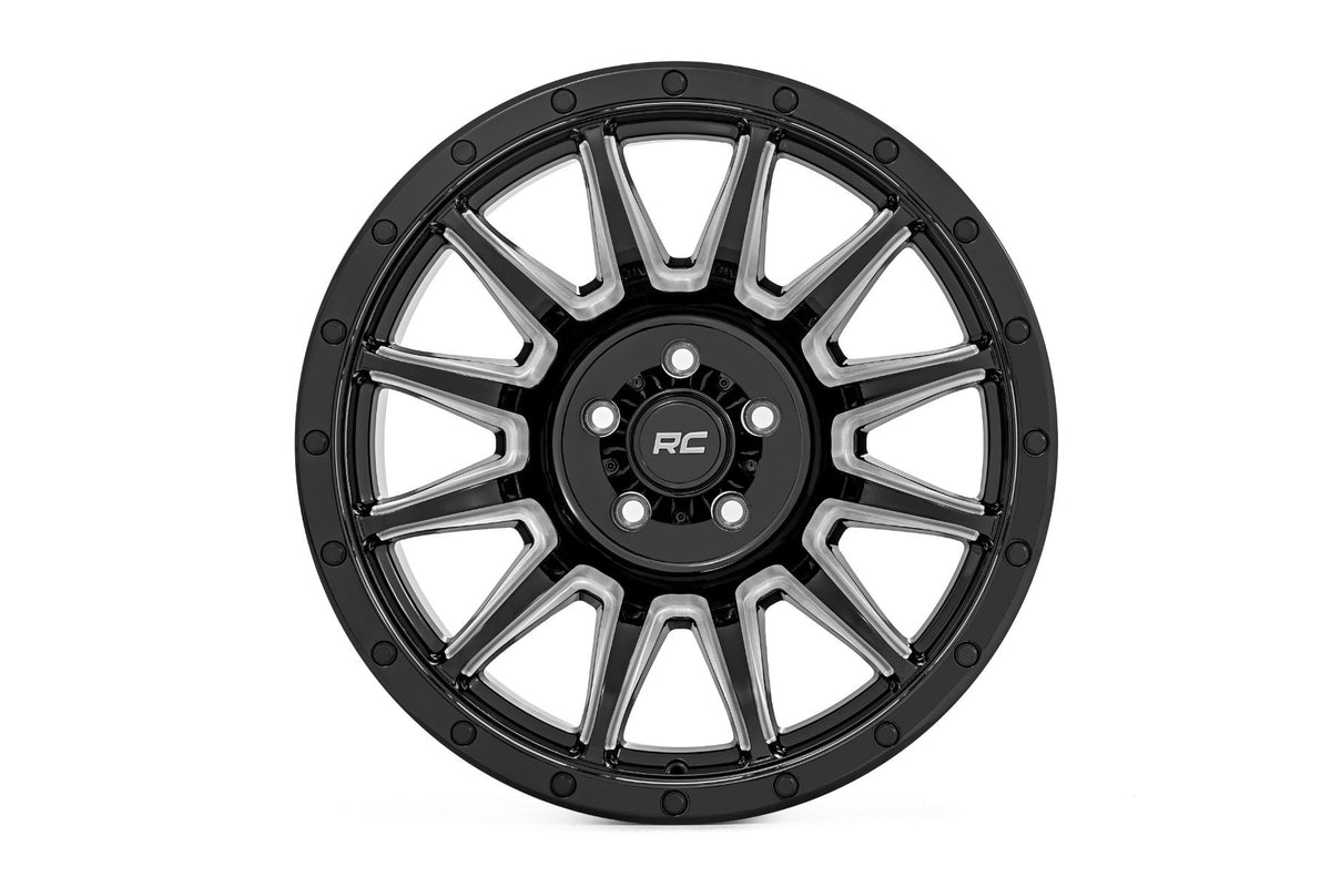 Rough Country 90 Series Wheel | One-Piece | Gloss Black w/machined spokes | 20x9 | 6x5.5 | -12mm
