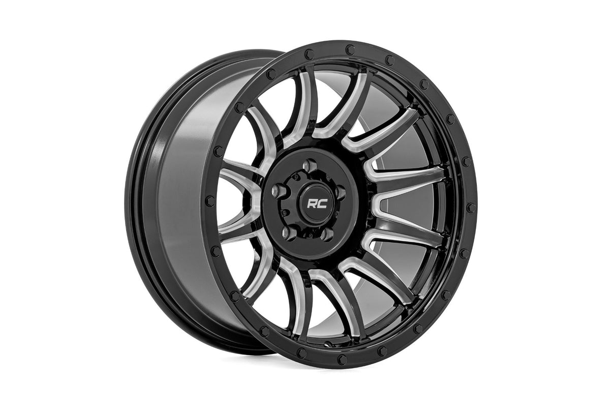Rough Country 90 Series Wheel | One-Piece | Gloss Black w/machined spokes | 20x10 | 6x5.5 | -19mm