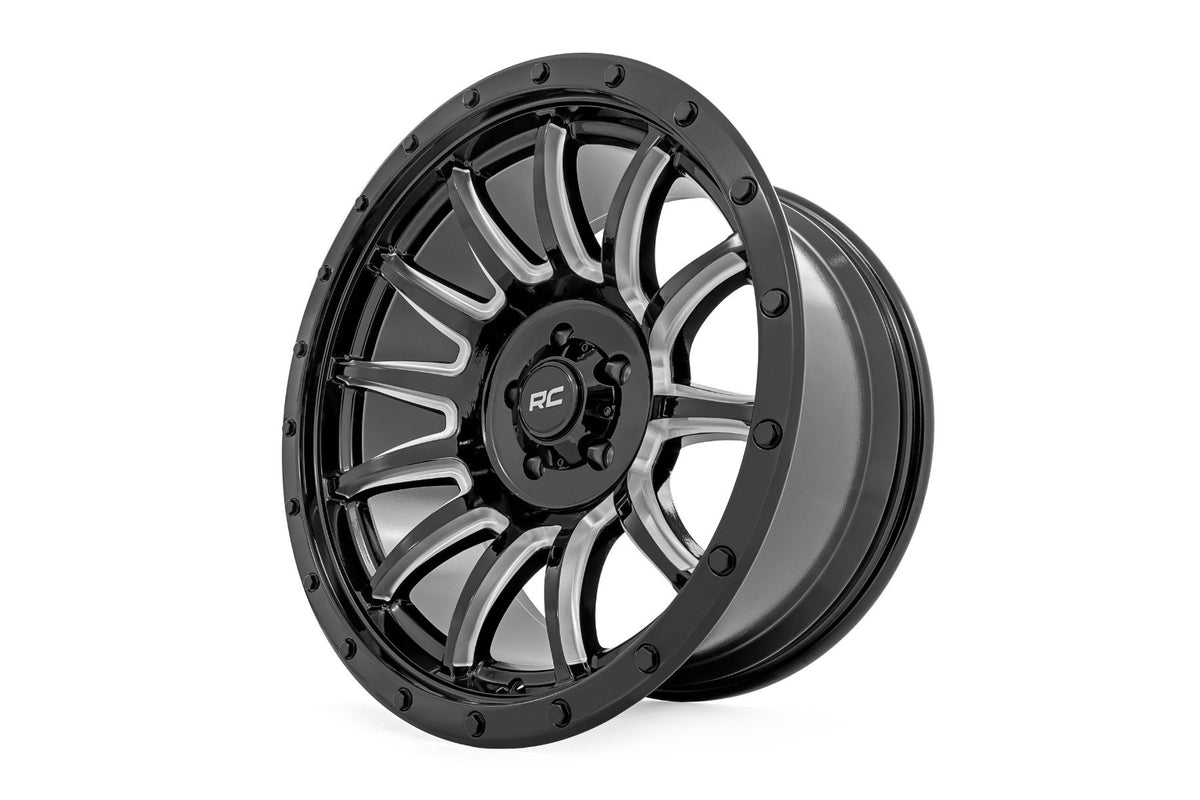Rough Country 90 Series Wheel | One-Piece | Gloss Black w/machined spokes | 20x9 | 6x5.5 | -12mm