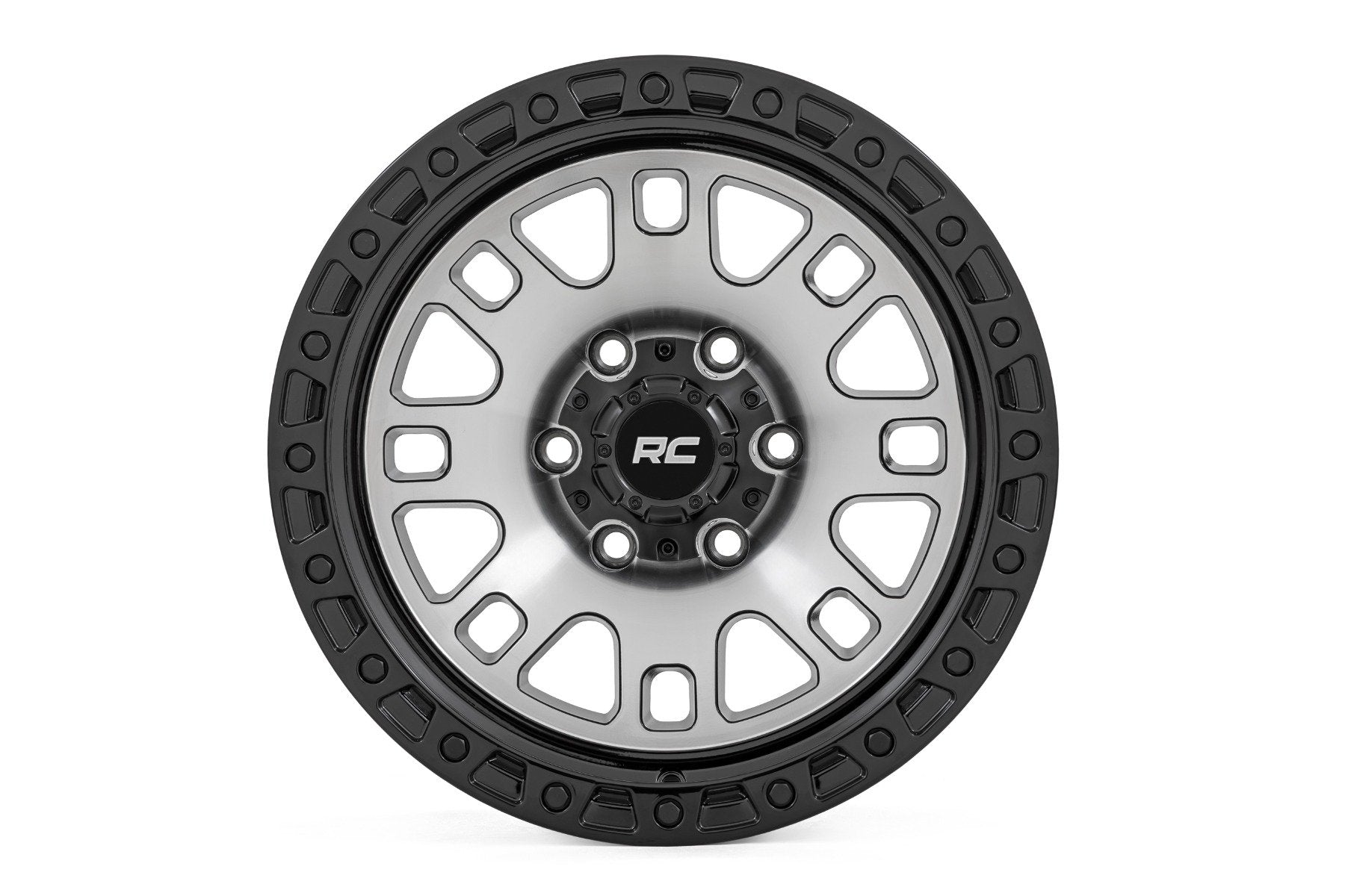 Rough Country 82 Series Wheel | One-Piece | Machined Semi Gloss Black | 17x9 | 5x4.5 | -12mm
